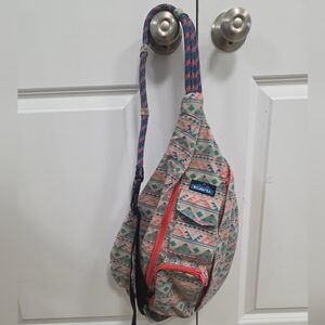 KAVU Women's Large SW Quilt Sling Bag - Geometric Tribal Orange Green Blue Tan